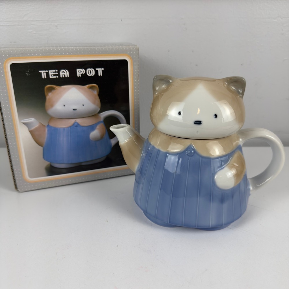 Vtg Cat Teapot Made in Japan Ceramic Kitty Tea‎ Pot Cottagecore Decor w Box
